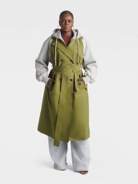 NWT KBB by KAHLANA Women's 'The Sweatshirt Trench Coat' - Olive Green- 1X